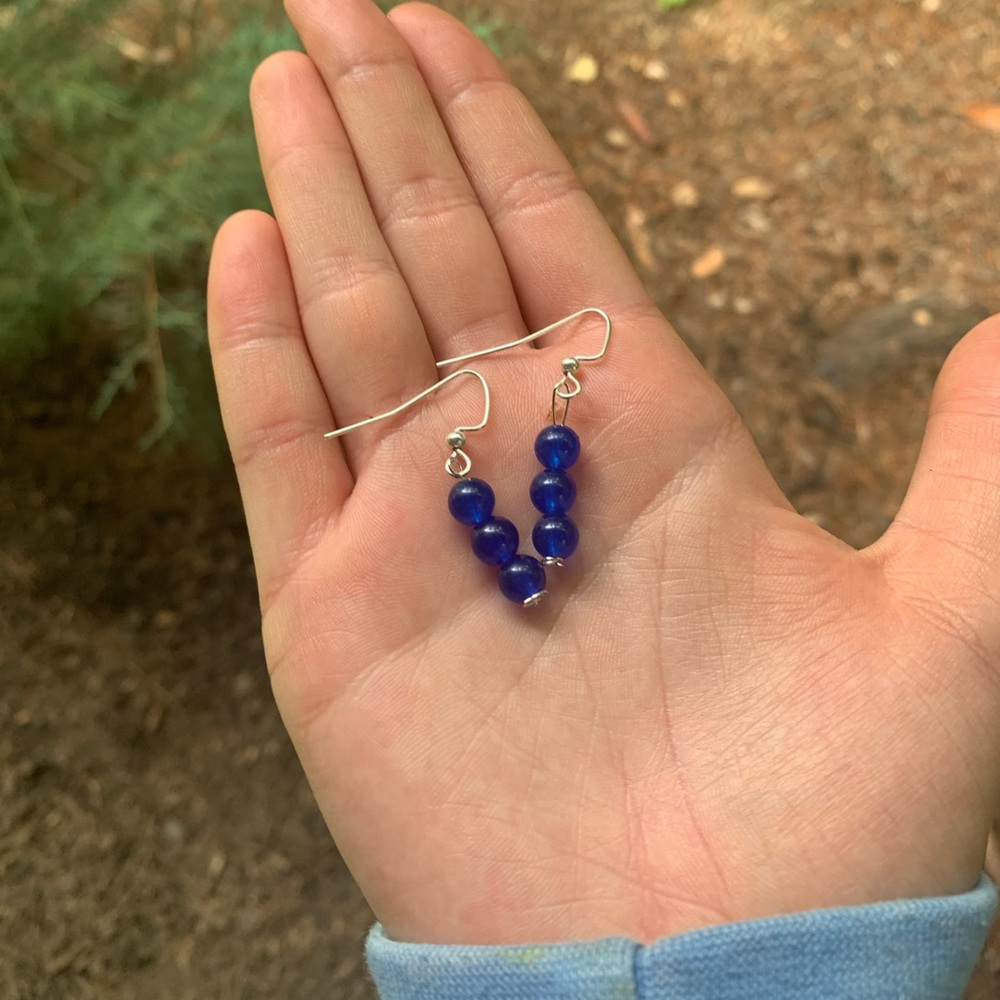 handmade triple blue adventurine silver earrings